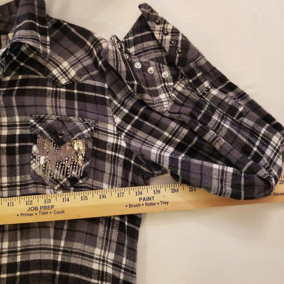 Stetson Womens Long Sleeve Pearl Snap Plaid Flannel Black White Sequins Size M - Picture 11 of 12